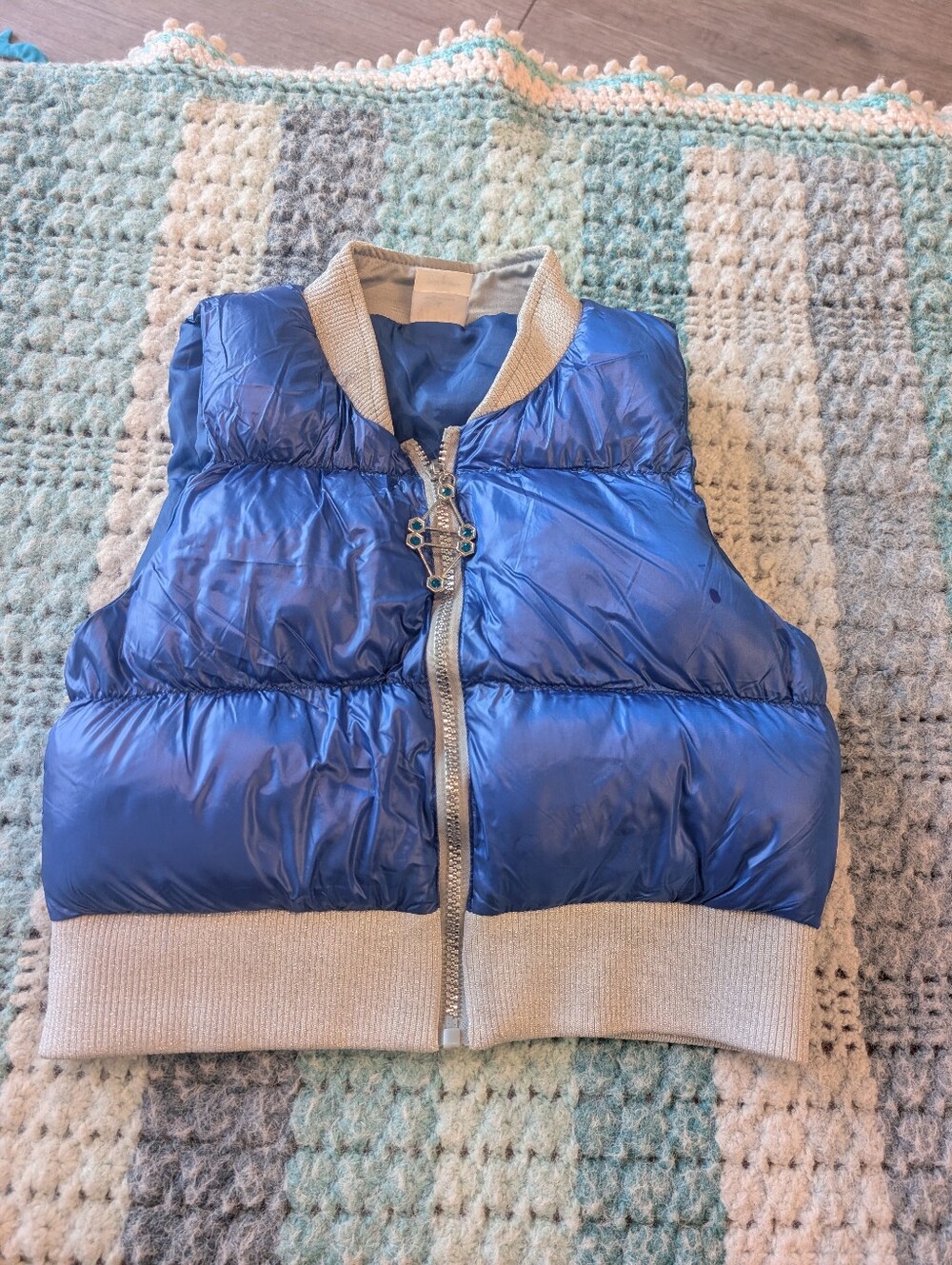 Disney Zombies 4 Shiny Blue Puffer Vest with Cream Knit Trim